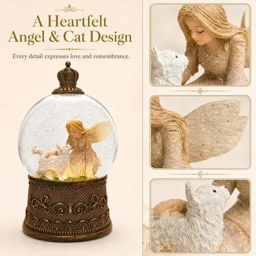 Miniatura 7 de Regalos conmemorativos para gatos por pérdida de condolencias, globo de nieve con purpurina giratoria automática y temporizador de 6 horas