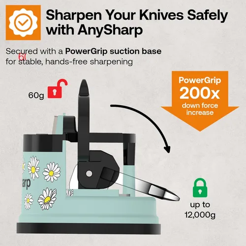 Miniatura 4 de AnySharp – EDITIONS – Afilador de cuchillos manos libres - Herramienta de afilado fácil de usar con base de succión PowerGrip y ángulo