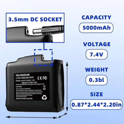 Miniatura 2 de 2 piezas de baterías de polímero de litio recargables de 5000 mAh 7.4 V. Baterías de polímero de litio recargables para guantes calefactables