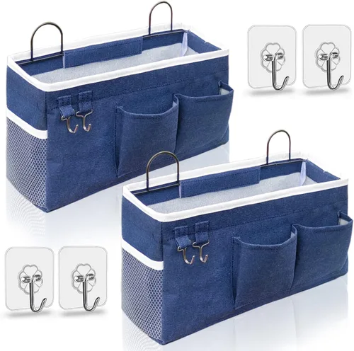 Miniatura 13 de Kanrichu 2 bolsas organizadoras grandes para colgar en la pared, cestas de almacenamiento colgantes de tela de lino con bolsillos, contenedor