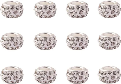 Miniatura 9 de Craftdady 150 cuentas europeas de arcilla polimérica con agujeros grandes, cuentas espaciadoras de diamantes de imitación, 15 colores con 6
