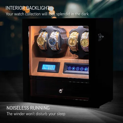 Miniatura 3 de Enrolladora de 4 relojes con 5 espacios de almacenamiento para relojes, pantalla LCD, control táctil y retroiluminación