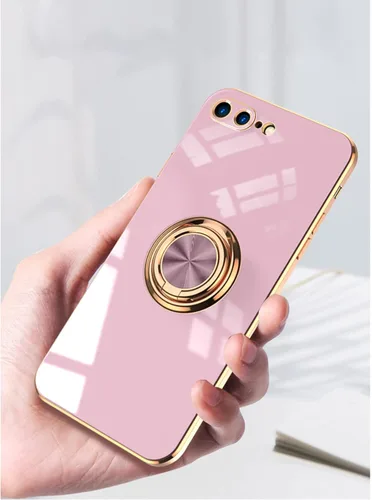 Miniatura 3 de aowner Funda para iPhone SE 3/SE 2/iPhone 8/7, chapado en oro rosa, borde dorado rosa con soporte de rotación de 360 grados para mujeres y niñas