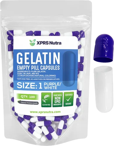 XPRS Nutra Cápsulas vacías tamaño 1 – 100 cápsulas vacías de gelatina – Relleno de cápsulas de píldoras DIY – Cápsulas de gel de píldora bovina pura