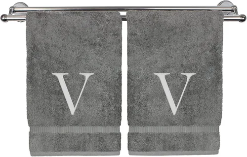 Miniatura 208 de Toalla de mano monogramada, regalo personalizado, juego de 2 - Toalla bordada con letra de bloque dorada - Extra absorbente 100% algodón turco