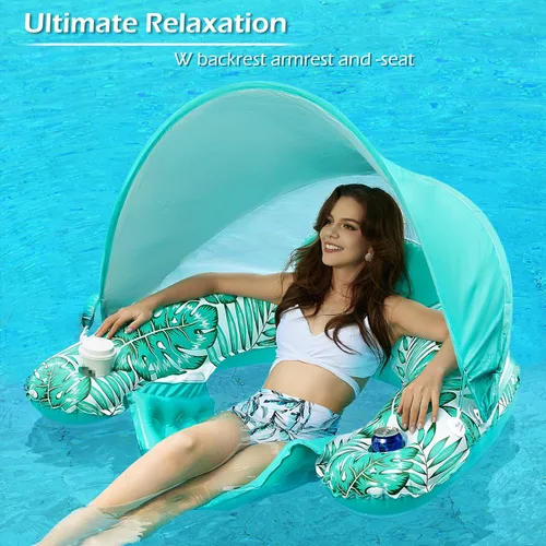 Miniatura 6 de Jasonwell Flotador de piscina con dosel – Flotadores inflables de piscina para adultos, silla flotante de piscina, flotadores para piscina, silla