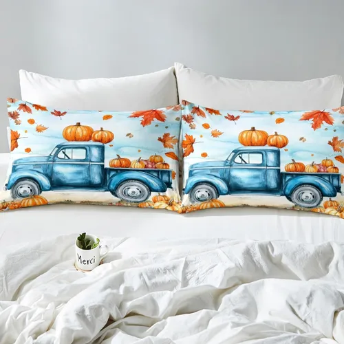 Miniatura 7 de Erosebridal Funda de edredón de calabaza con dibujos animados para automóvil, juego de ropa de cama de calabaza azul para niños pequeños, funda