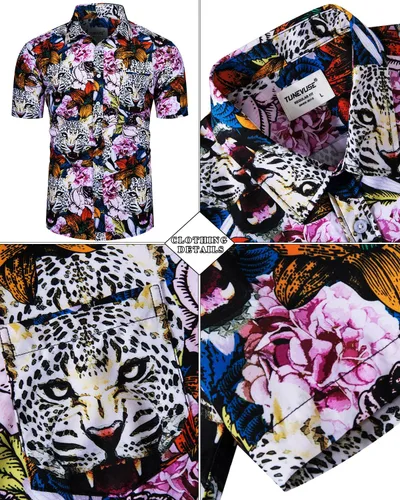 Miniatura 38 de TUNEVUSE Conjunto de camisas y pantalones cortos hawaianos para hombre, 2 piezas, trajes de playa con estampado de flores, traje tropical de verano