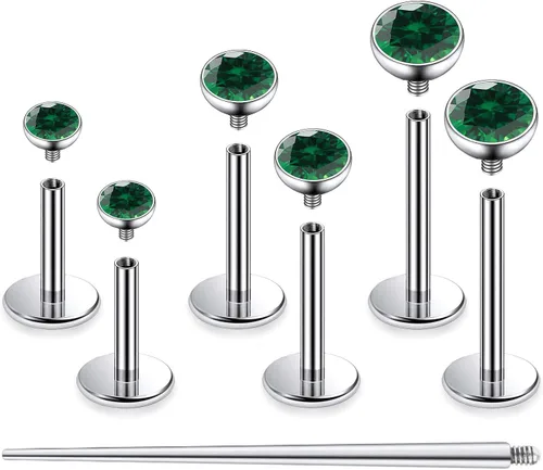 Miniatura 16 de F136 - Aretes de titanio 20/18/16G con rosca interna, con parte trasera plana, aros para nariz, labio, Medusa Monroe, labret de 6/8/0.394 in, barra