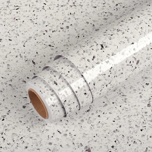 Miniatura 6 de Livelynine Papel de contacto de terrazo blanco con aspecto de granito, impermeable, para despegar y pegar, encimeras para cocina y baño, cubiertas