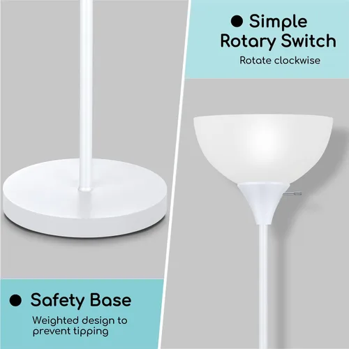 Miniatura 4 de Lámpara de pie Coucrek, lámparas de pie LED con pantalla de plástico blanco, lámparas de pie de esquina para sala de estar y dormitorio, interruptor
