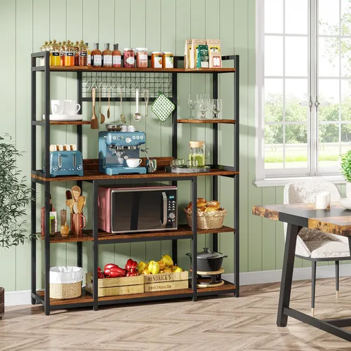 Miniatura 8 de Tribesigns Estante Grande para Panaderos, Aparador de Cocina de 55" de Ancho Soporte para Microondas con 11 Ganchos, Estante de Panadero de 5