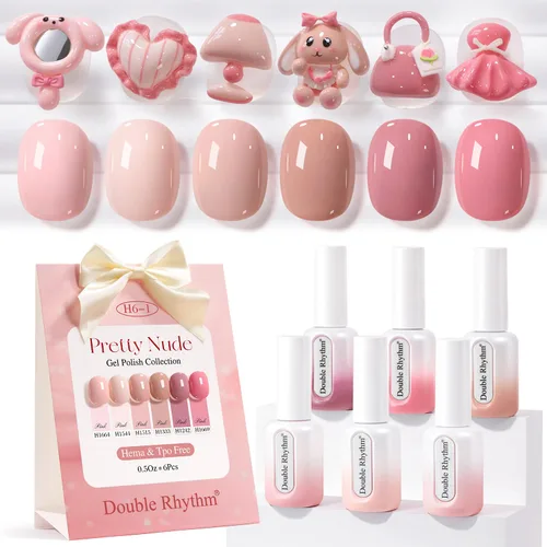 Miniatura 20 de Double Rhythm Juego de 6 esmaltes de gel sin hema, de 0.50 onzas, del mismo color, del mismo color, con el mismo color que se remoja, kit de esmalte