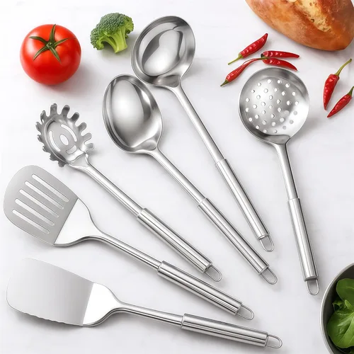 Miniatura 2 de Juego de utensilios de cocina de acero inoxidable, juego de 17 utensilios de cocina de metal con soporte giratorio, juego de espátula de cocina
