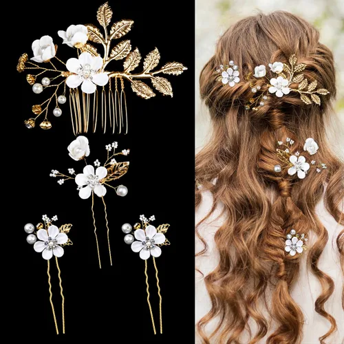4 horquillas para el cabello con flores de boda, con diamantes de imitación, peines para el cabello vintage, tenedores de pelo, accesorios para el