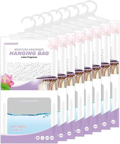 Miniatura 9 de CANAGER Absorbedor de humedad colgante, fragancia de lino, bolsa colgante desecante a prueba de humedad, bolsa deshumidificadora (8 paquetes)
