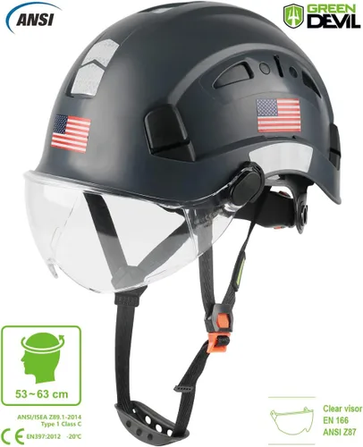 Miniatura 2 de GREEN DEVIL Casco de Seguridad Casco Duro con Visera Correa de Barbilla Ajustable Ligero Ventilado ABS Casco de Trabajo para Hombres y Mujeres Gris