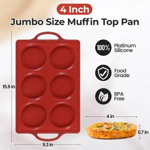 Miniatura 3 de CAKETIME Molde de silicona jumbo con marco de metal, molde redondo antiadherente de 4 pulgadas para hornear huevos para horno, magdalenas inglesas