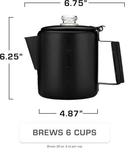 Miniatura 4 de COLETTI Bozeman Negra Cafetera Percoladora — Cafetera de Camping — La Cafetera Percoladora Más Elegante de América – SIN Aluminio ni Plástico