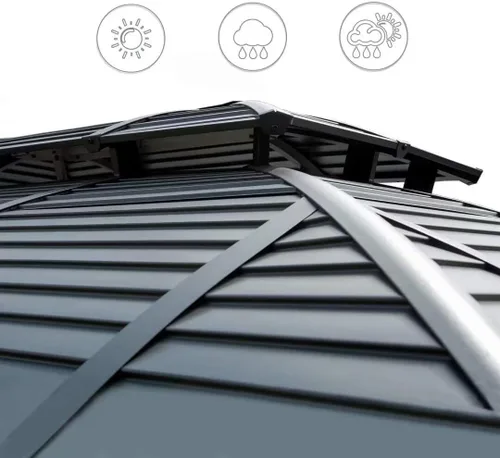 Miniatura 5 de Domi Cenador de Techo Rígido de 10'x12' con Toldo Arqueado, Cenador de Aluminio para Exteriores con Doble Techo de Acero Galvanizado, Cortina y Red