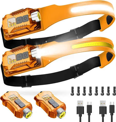 Miniatura 11 de Victoper Linterna Frontal Recargable Paquete de 2, Linterna Frontal LED Desmontable de Haz Ancho de 230° 2 en 1 con Sensor de Movimiento, Luz