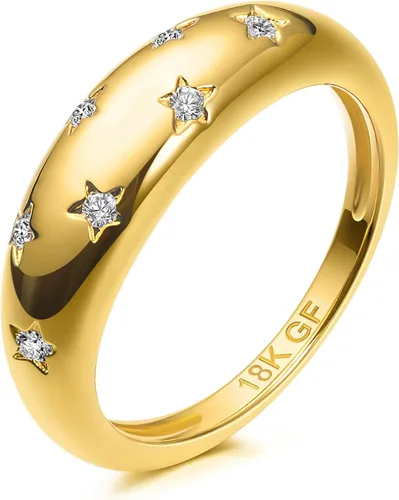 Miniatura 8 de AllenCOCO Chunky Gold Rings For Women Trendy Cubic Zirconia 14k Gold Plated Rings Stackable Set Dome Star Rings