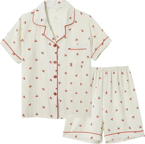 Vopmocld Ropa de dormir con botones para niñas grandes, pantalones largos de manga corta, 3 piezas, conjuntos de pijama, casual, con solapa, ropa de