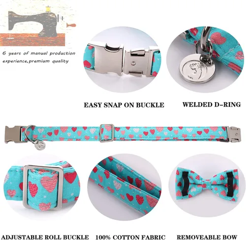 Miniatura 3 de DOGWONG Collar de perro de San Valentín con pajarita, corazón azul, perfecto para perros pequeños, medianos y grandes, patrón de corazón, pajarita