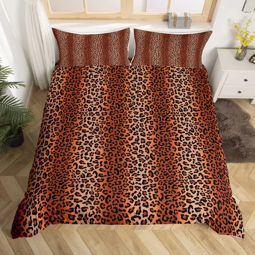 Miniatura 27 de Juego de funda de edredón con estampado de leopardo abstracto, tamaño individual, juegos de ropa de cama de piel de guepardo negro y gris