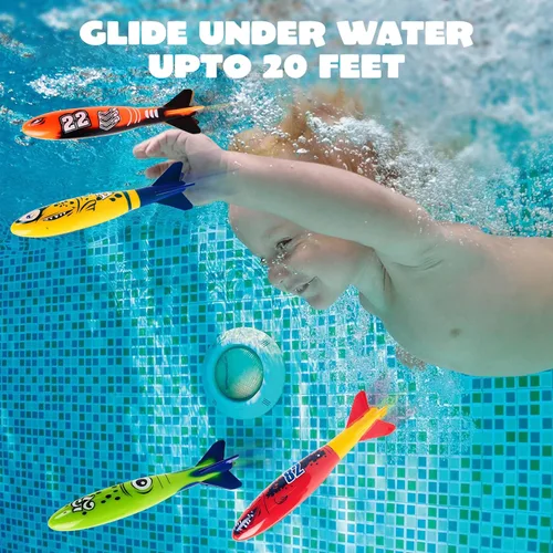 Miniatura 2 de JOYIN Paquete de 8 juguetes de piscina, juguetes de buceo subacuático de tiburón, colorido juguete de natación hundido, lanzamiento para niños