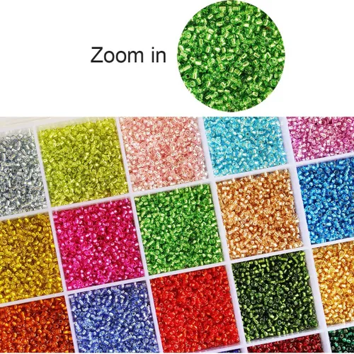 Miniatura 3 de Bala&Fillic Tamaño 12/0 Cuentas de semillas de vidrio alrededor de 24000 piezas en caja, 24 colores, cuentas de semillas transparentes de 0.079