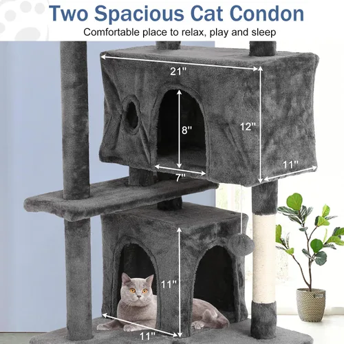 Miniatura 6 de Árbol para gatos de 70 pulgadas para gatos de interior, condominio de varios niveles con caja de arena, postes rascadores para gatos