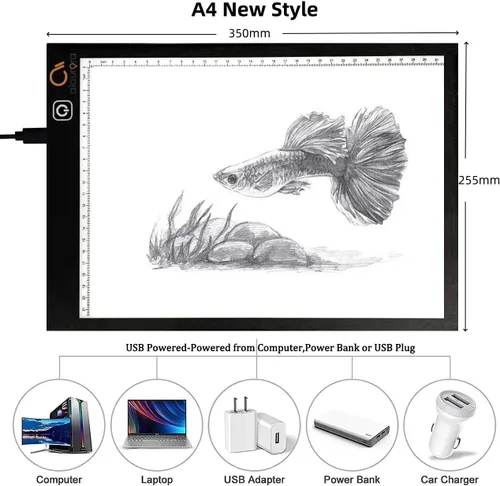 Miniatura 2 de AIAURORA Tablero de copia LED A4, tablero de dibujo de trazado de luz, ultrafino y ajustable USB, almohadilla de trazo LED para dibujo de tatuajes