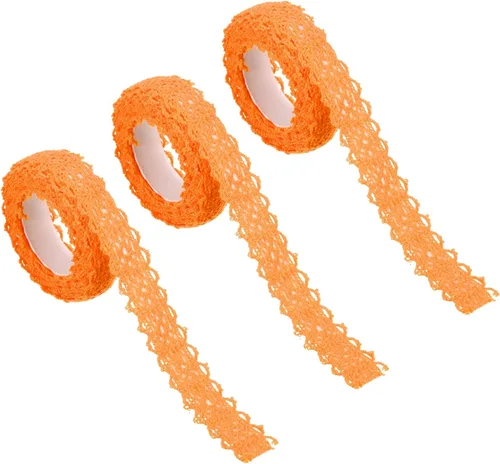 PATIKIL Cinta de encaje autoadhesiva de 0.7 pulgadas de ancho, 2 yardas de ancho, paquete de 3 calcomanías de algodón con ribete washi para Naranja