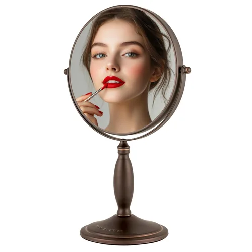 Miniatura 11 de Ovente Espejo de tocador iluminado, parte superior de mesa, giro de 360 grados, círculo de doble cara, LED, 1 x 5X, lupa con audio MP3, altavoz