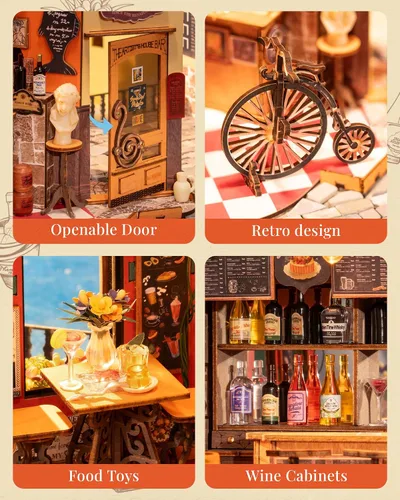Miniatura 4 de Rolife Kit de casa en miniatura de bricolaje Cheers Bar Dining, estantería de Rincón del libro 3D para decoración de adultos, kits de casa