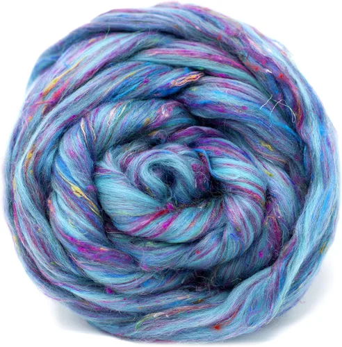 Miniatura 7 de Mezcla de fibra de seda merino y sari para hilado y fieltro. Top peinado súper suave., Taj Mahal