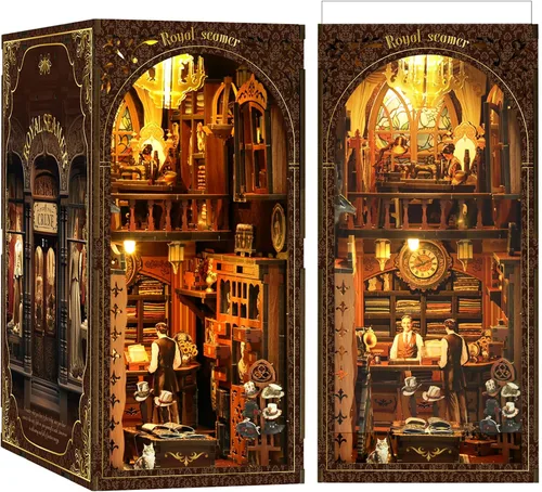 Miniatura 8 de SUNNINO Kit de Rincón de Libros - Kit de Casa en Miniatura DIY Rompecabezas 3D de Madera Casa de Muñecas Kits de Rincón de Libros para Adultos
