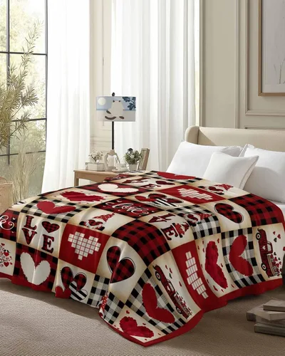 Miniatura 8 de Manta de franela de lana cuadriculada vintage, de San Valentín, romántica de gnomo, de lujo, cómoda, suave, para el Día de la Madre, retro, a Rojo