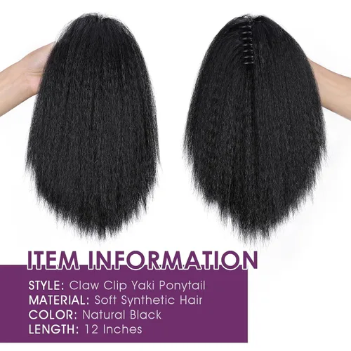Miniatura 2 de WIGNEE Extensiones de cabello rizado tipo cola de caballo de 12 pulgadas, clip de garra, Yaki 1B/30, extensiones de cola de caballo para mujeres