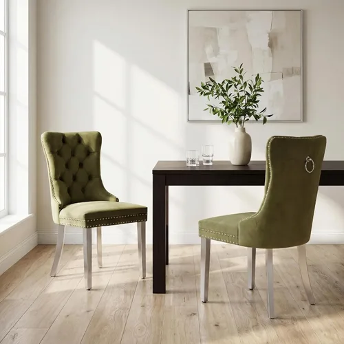 Miniatura 135 de OVENTA Juego de 4 sillas de comedor modernas tapizadas copetudas, terciopelo negro y gris y cuero con patas de madera maciza, sillas de cocina