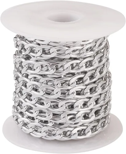 Miniatura 36 de FASHEWELRY Cadena de eslabones de aluminio de 16.4 pies sin soldar, rollo de cadenas de eslabones dorados con carrete para hacer collares, joyas