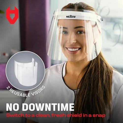 Miniatura 8 de NoCry Máscara de protección facial con diadema ajustable y 2 viseras de plástico reutilizables — Diseño abatible con bisagras de metal duraderas
