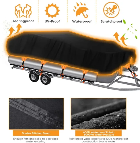 Miniatura 2 de NEVERLAND Funda para Barco Impermeable de Alta Resistencia Funda para Lancha Pontón Lona de Poliéster de Grado Marino Cubierta Remolcable Se Adapta