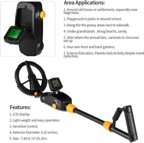 Miniatura 6 de Detector de metales, con pantalla LCD, detector de oro para niños, detector de alta precisión impermeable, volumen de sensibilidad ajustable, moneda