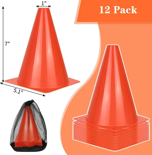Miniatura 2 de PXZBLG 12/24/50 conos de fútbol, conos de fútbol de 17 cm, conos de tráfico de plástico, conos de entrenamiento para baloncesto, fútbol y patinaje