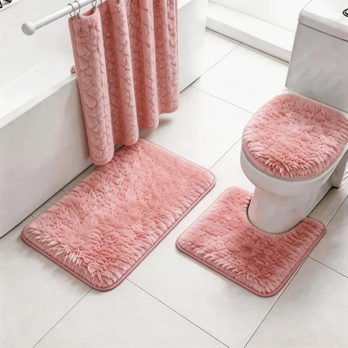 Miniatura 10 de RUN HELIX Juego de alfombras de baño negras de 3 piezas, alfombras de baño peludas, antideslizantes, absorbentes de agua, alfombras de baño suaves