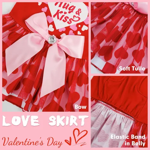 Miniatura 5 de cyeollo Vestido para perro para el día de San Valentín, ropa de vacaciones para perros con estampado de corazón, vestidos de tul para perros