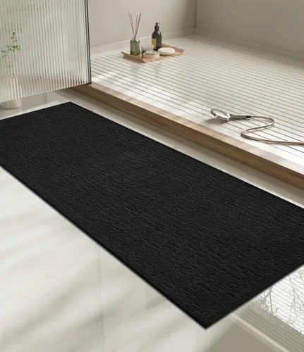 Miniatura 77 de Chakme Juego de 2 alfombras de baño ultrafinas, absorbentes, antideslizantes, lavables a máquina, color negro, 17 x 24 pulgadas / 17 x 30 pulgadas