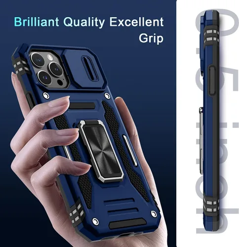 Miniatura 135 de DEERLAMN Funda para iPhone Xs Max con funda deslizante para cámara + protector de pantalla, soporte giratorio de anillo de grado militar a prueba